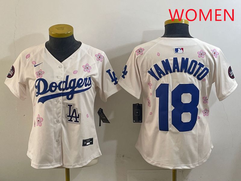 Women Los Angeles Dodgers #18 Yamamoto Cream Sakura Edition 2025 Nike MLB Jersey style 17